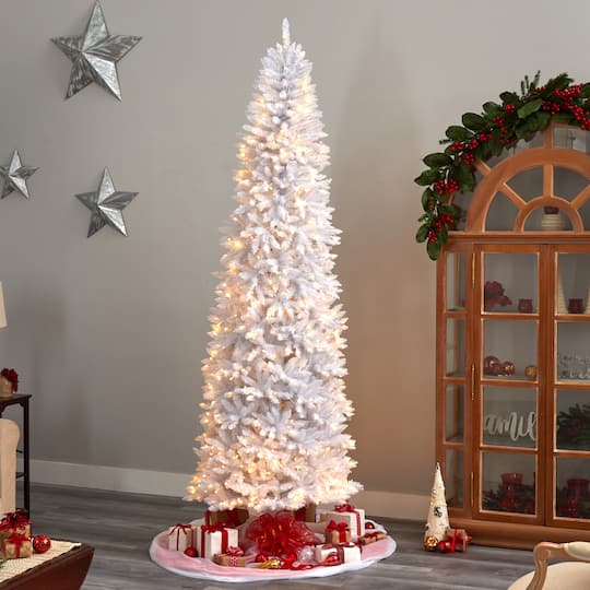 9ft. Pre-Lit Slim White Artificial Christmas Tree, Warm White LED Lights